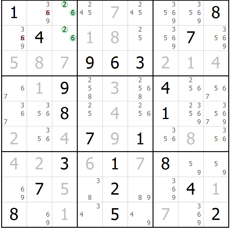 Position des candidats pour la solution de la Gr 66 page 69 du magazine de sudoku Virtuose n° 123