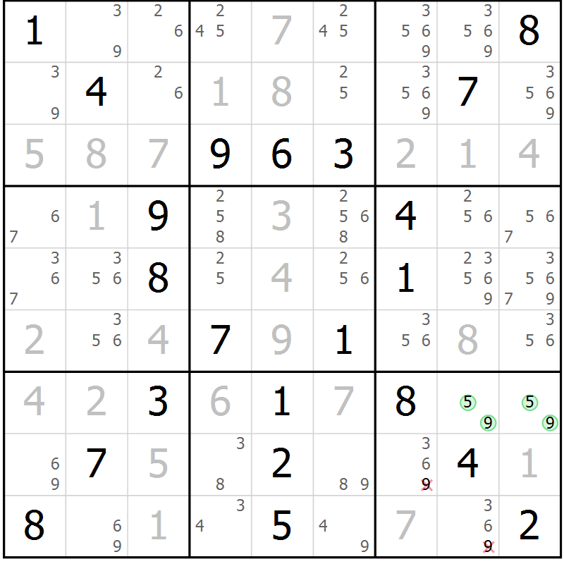 Position des candidats pour la solution de la Gr 66 page 69 du magazine de sudoku Virtuose n° 123