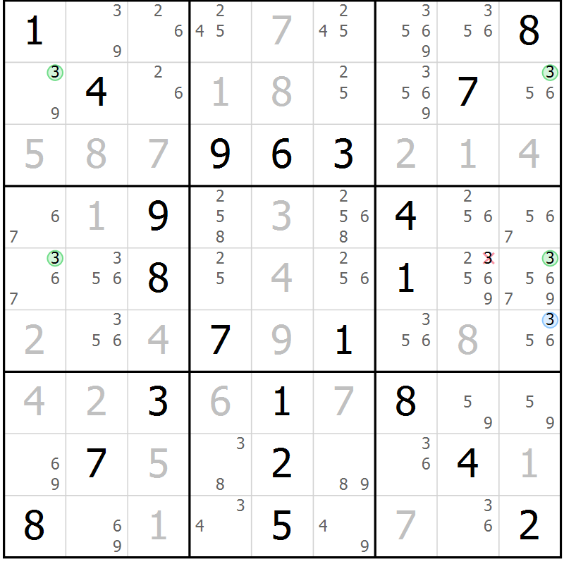 Position des candidats pour la solution de la Gr 66 page 69 du magazine de sudoku Virtuose n° 123
