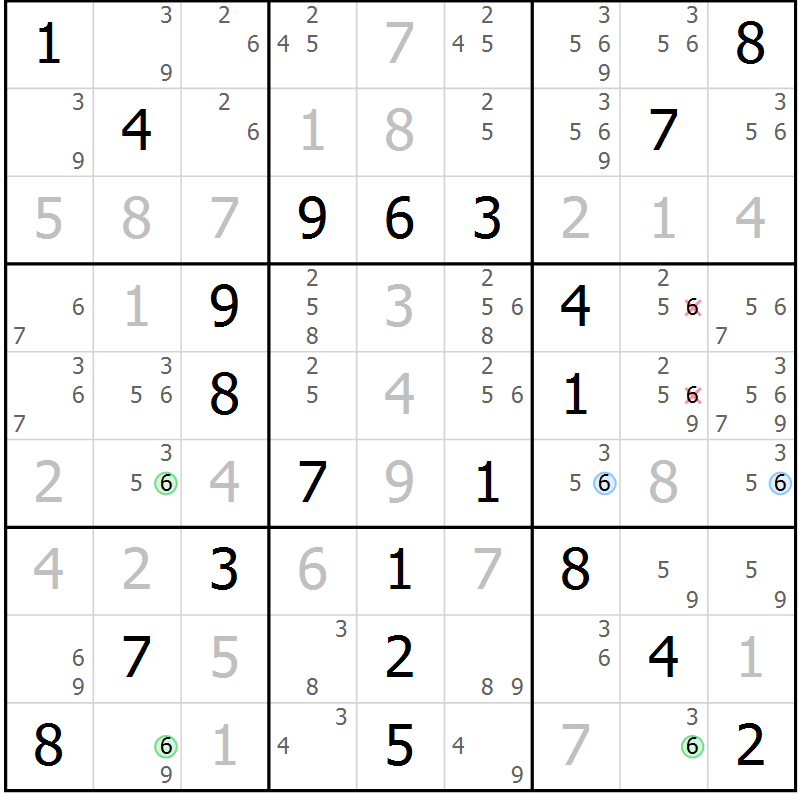 Position des candidats pour la solution de la Gr 66 page 69 du magazine de sudoku Virtuose n° 123