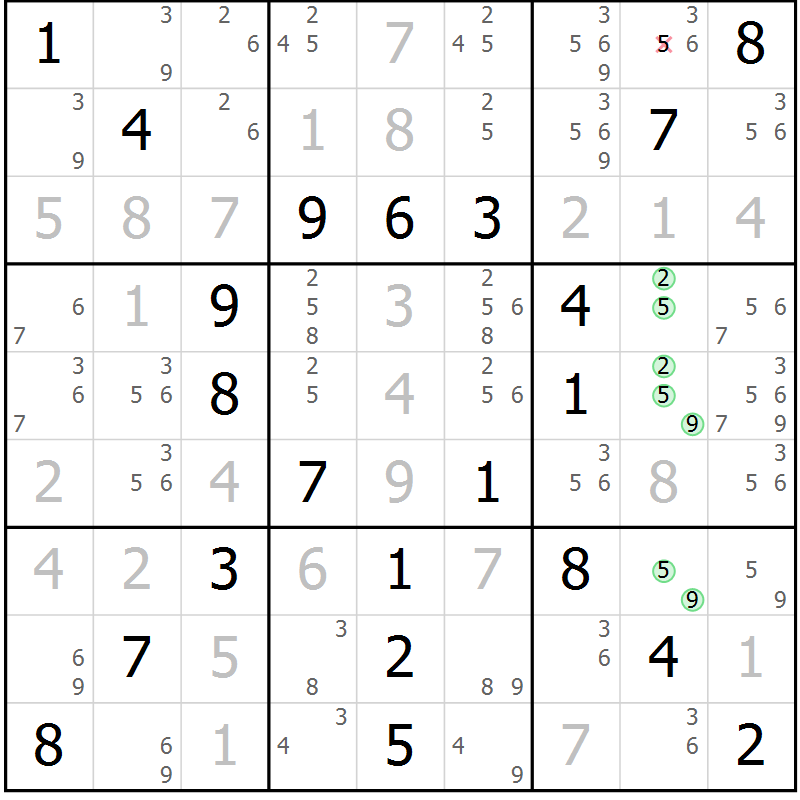 Position des candidats pour la solution de la Gr 66 page 69 du magazine de sudoku Virtuose n° 123
