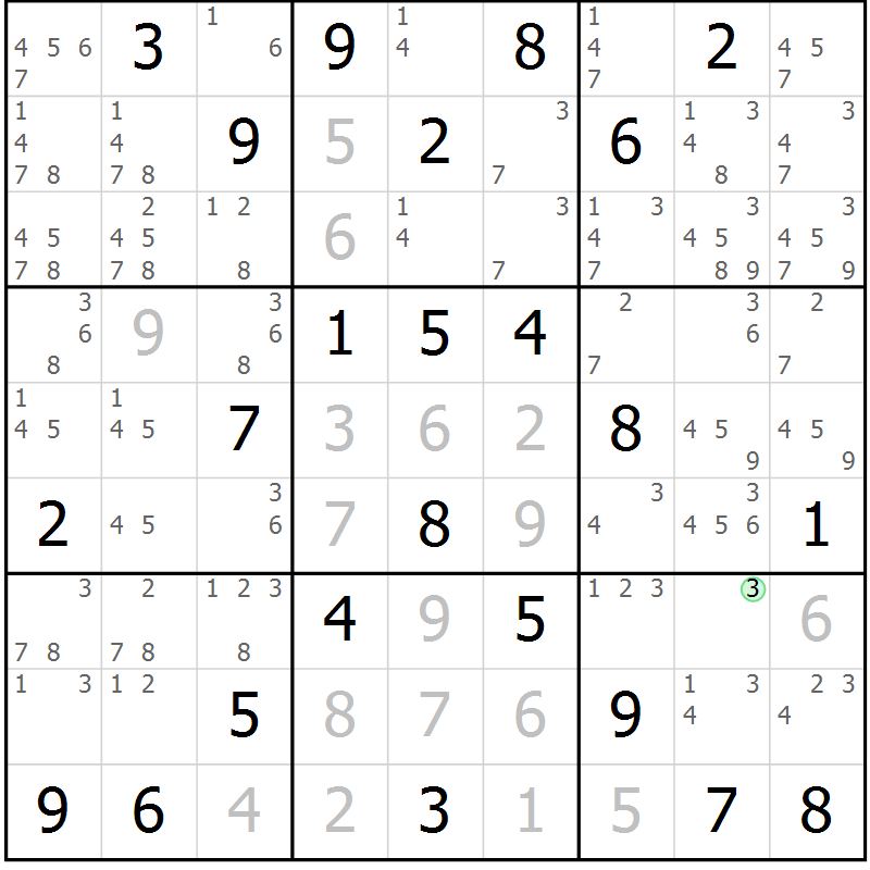 Position des candidats pour la solution de la Gr 67 page 70 du magazine de sudoku Virtuose n° 123