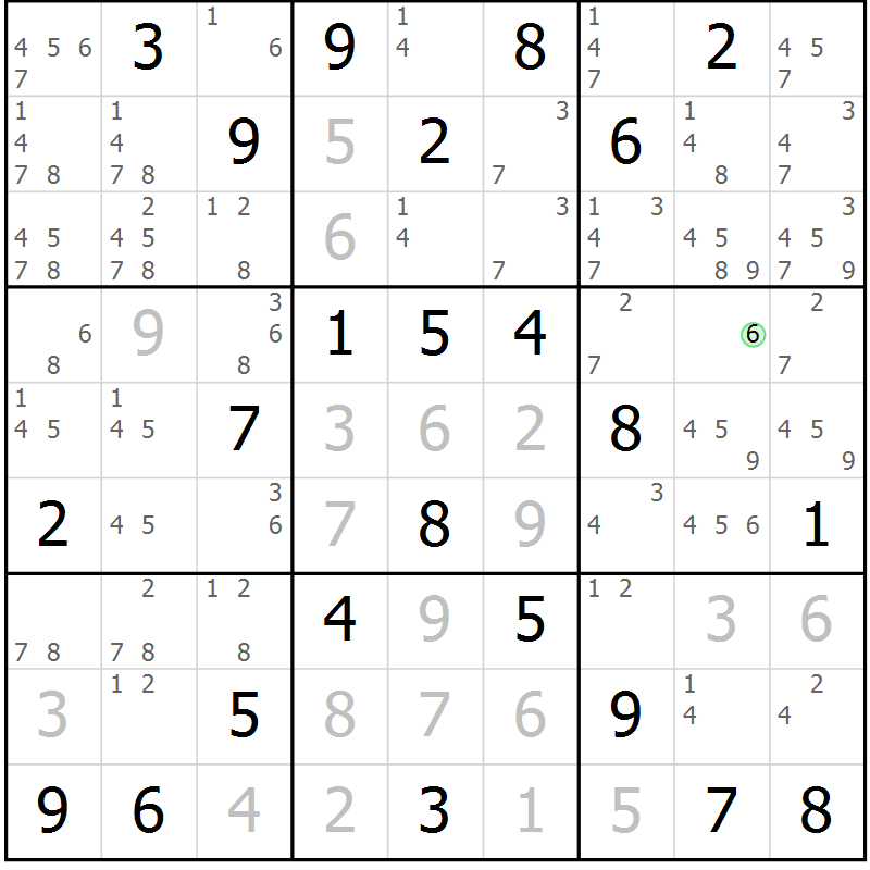 Position des candidats pour la solution de la Gr 67 page 70 du magazine de sudoku Virtuose n° 123