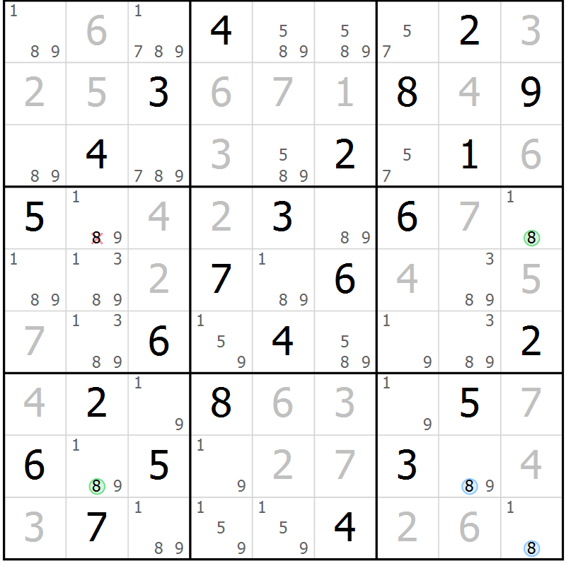 Position des candidats pour la solution de la Gr 68 page 71 du magazine de sudoku Virtuose n° 123
