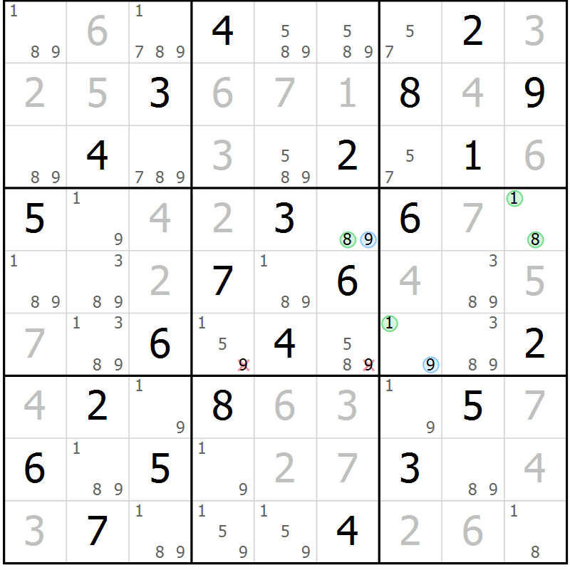 Position des candidats pour la solution de la Gr 68 page 71 du magazine de sudoku Virtuose n° 123
