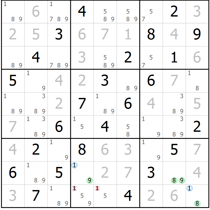Position des candidats pour la solution de la Gr 68 page 71 du magazine de sudoku Virtuose n° 123