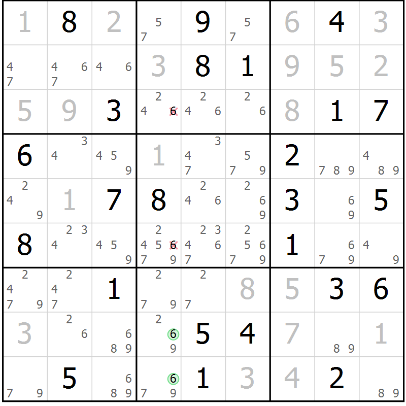 Position des candidats pour la solution de la Gr 69 page 72 du magazine de sudoku Virtuose n° 123