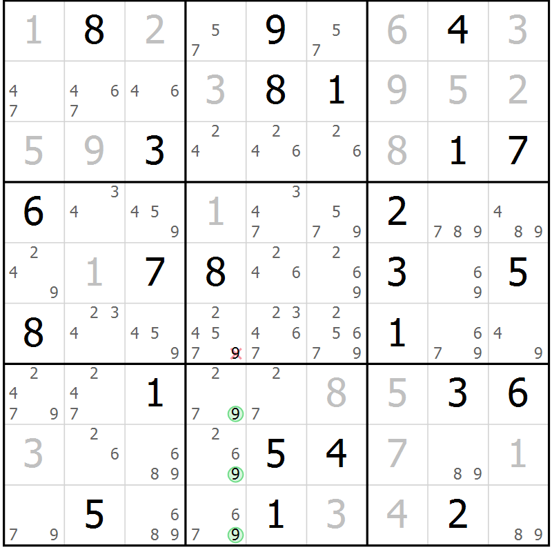 Position des candidats pour la solution de la Gr 69 page 72 du magazine de sudoku Virtuose n° 123