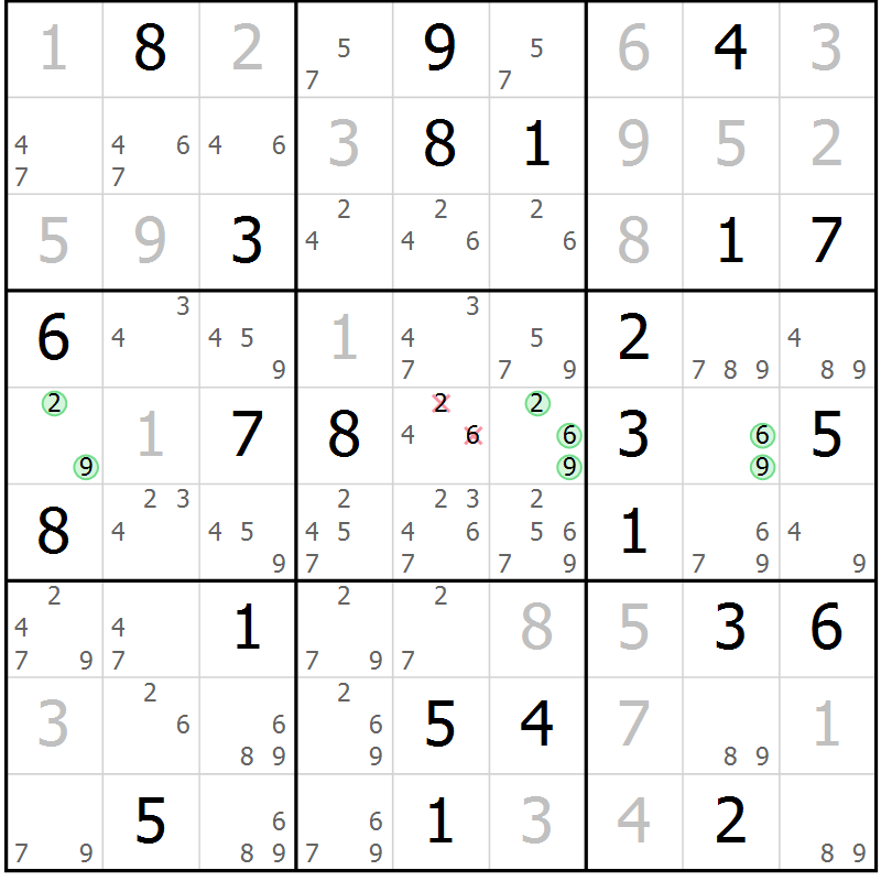 Position des candidats pour la solution de la Gr 69 page 72 du magazine de sudoku Virtuose n° 123