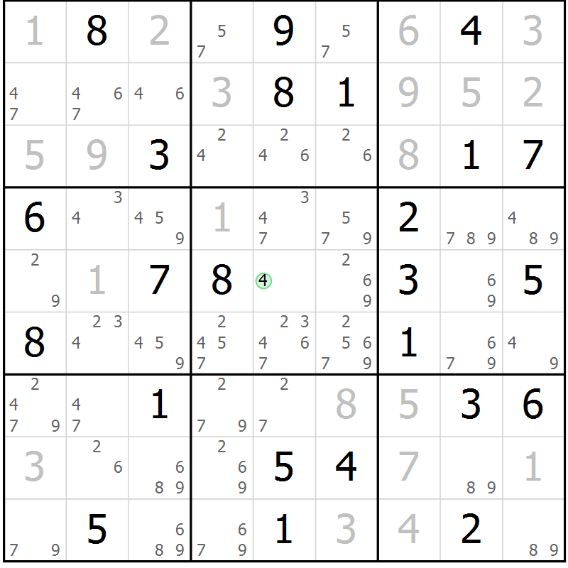 Position des candidats pour la solution de la Gr 69 page 72 du magazine de sudoku Virtuose n° 123