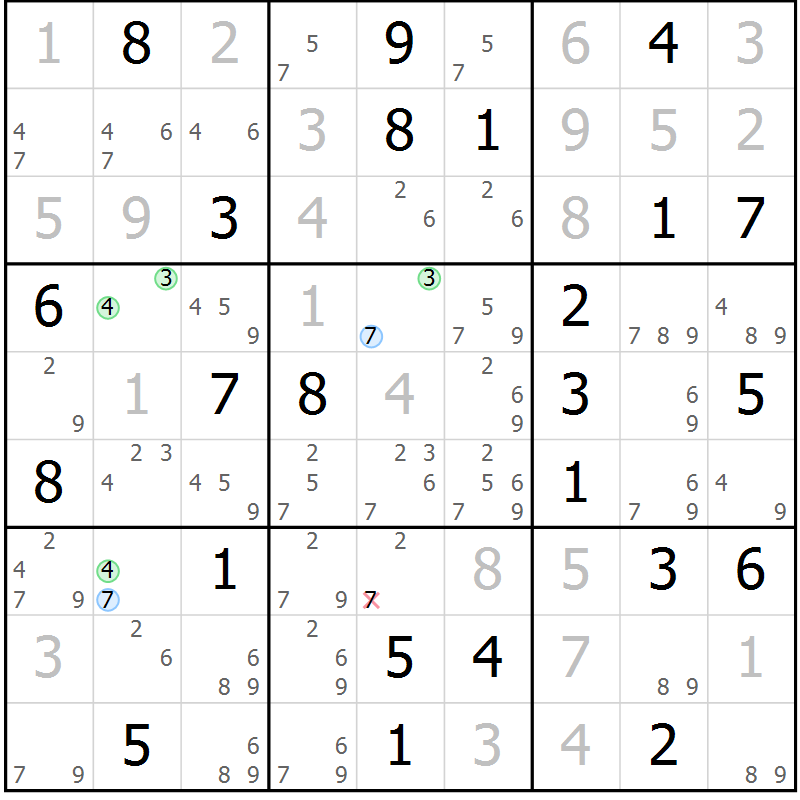 Position des candidats pour la solution de la Gr 69 page 72 du magazine de sudoku Virtuose n° 123