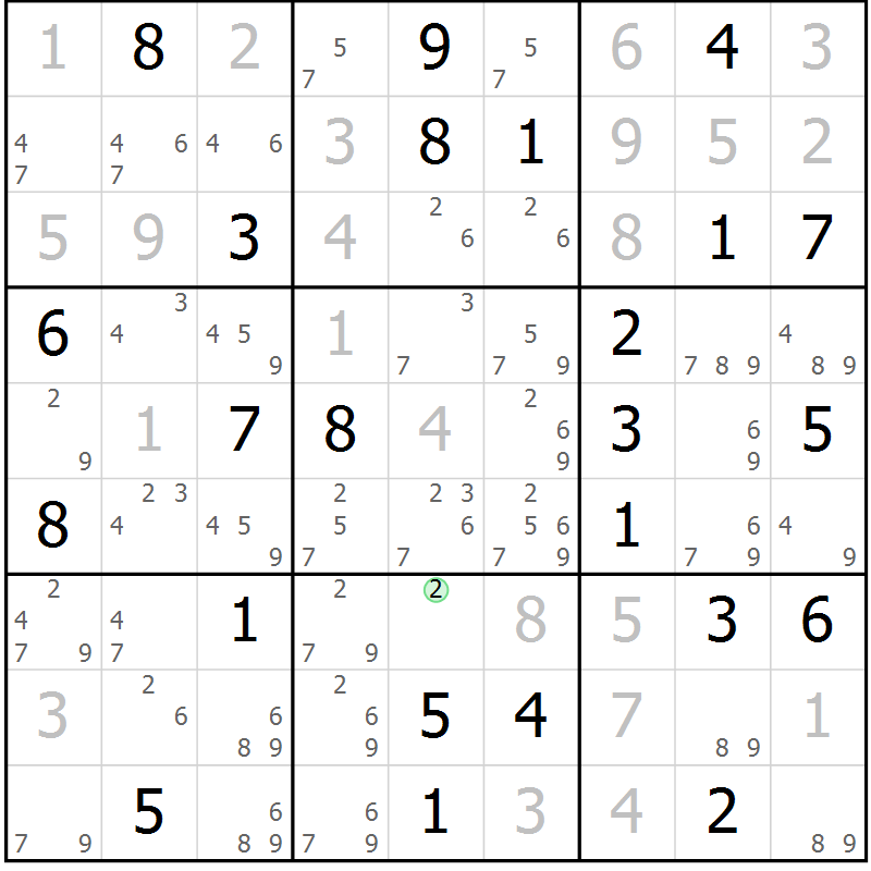 Position des candidats pour la solution de la Gr 69 page 72 du magazine de sudoku Virtuose n° 123