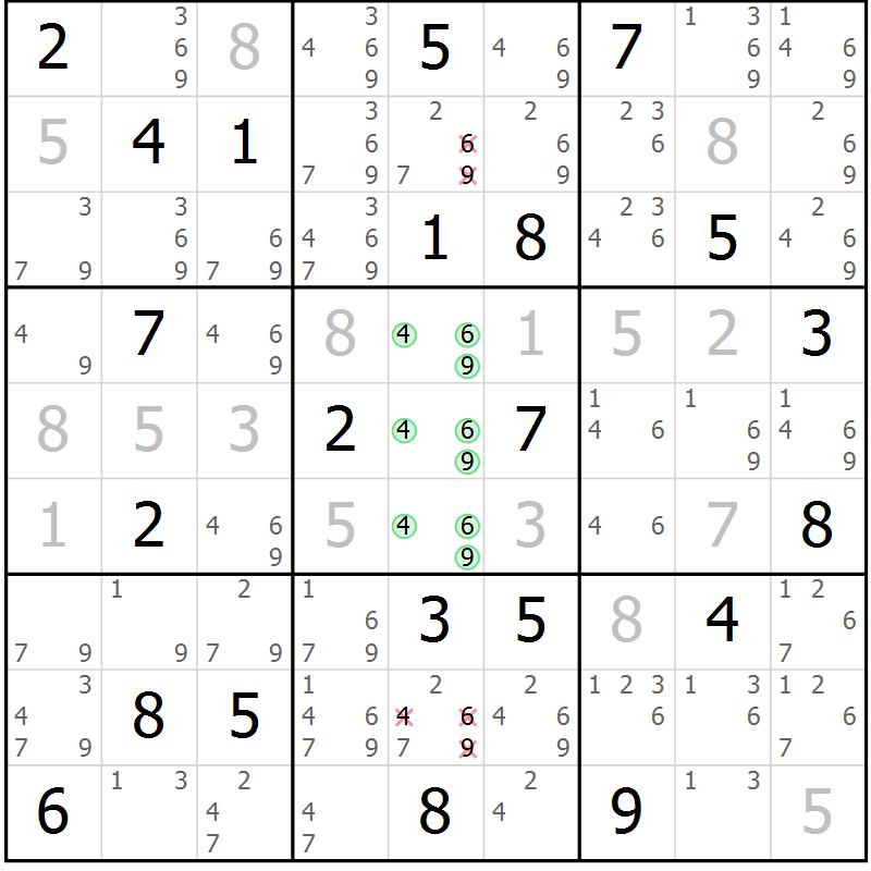Position des candidats pour la solution de la Gr 7 page 10 du magazine de sudoku Virtuose n° 123