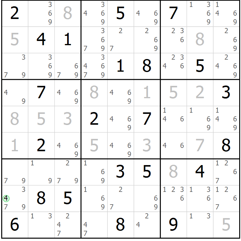 Position des candidats pour la solution de la Gr 7 page 10 du magazine de sudoku Virtuose n° 123