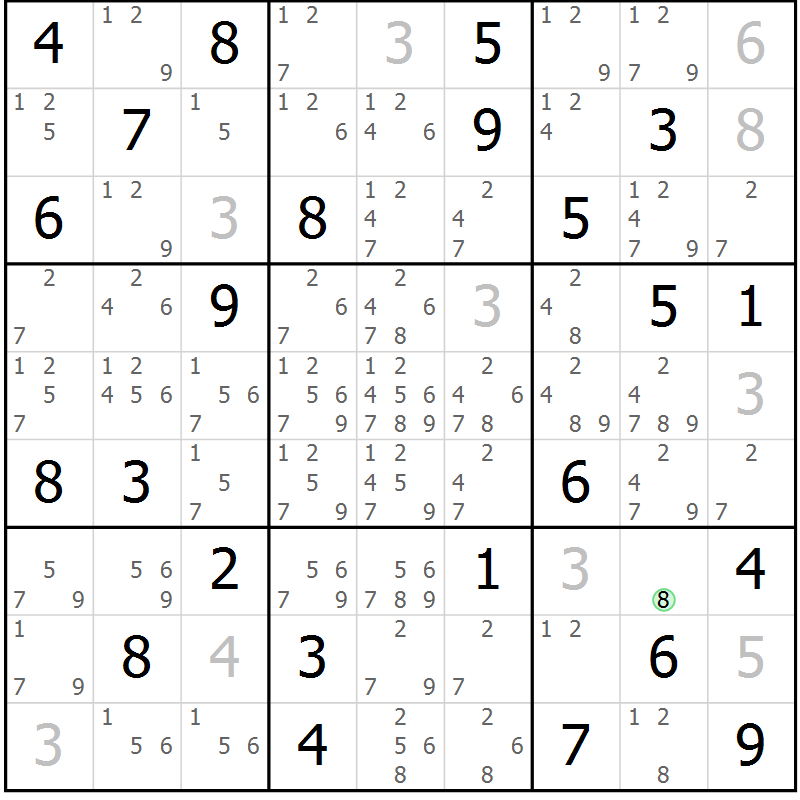 Position des candidats pour la solution de la Gr 70 page 73 du magazine de sudoku Virtuose n° 123