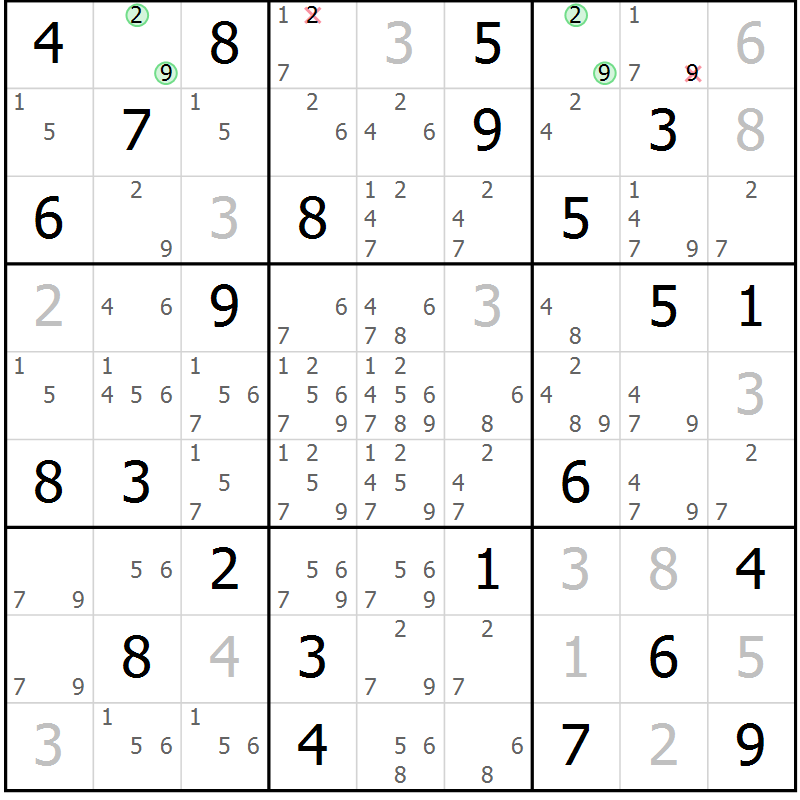 Position des candidats pour la solution de la Gr 70 page 73 du magazine de sudoku Virtuose n° 123