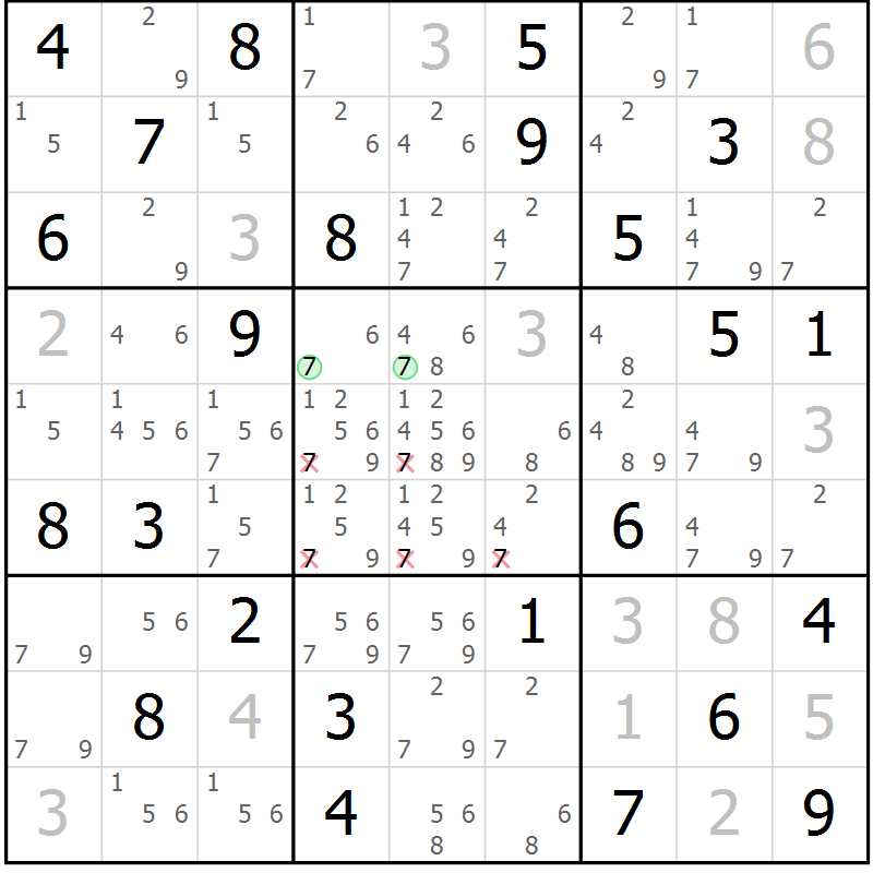 Position des candidats pour la solution de la Gr 70 page 73 du magazine de sudoku Virtuose n° 123