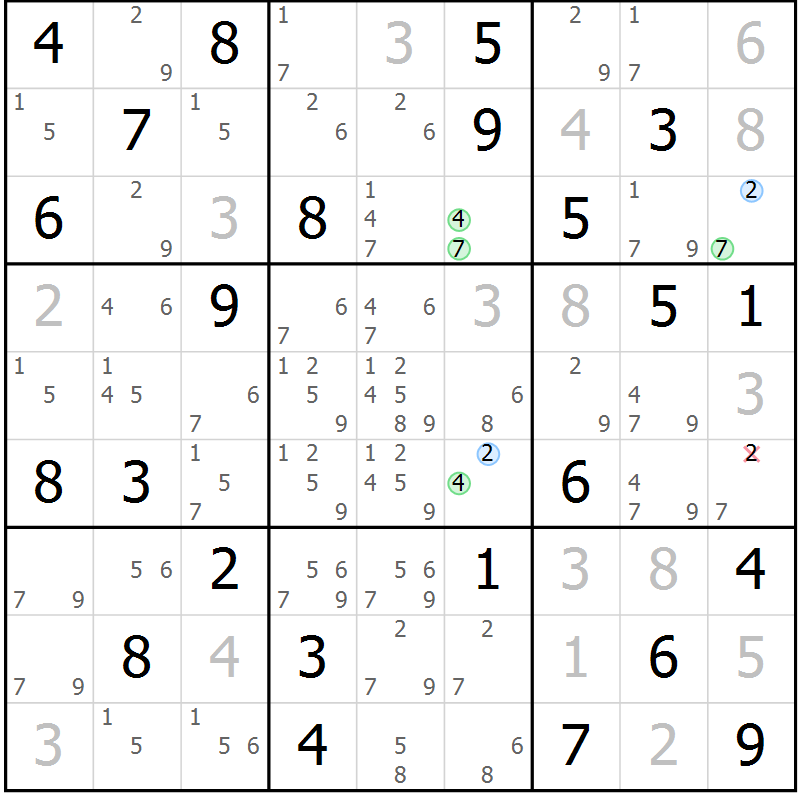 Position des candidats pour la solution de la Gr 70 page 73 du magazine de sudoku Virtuose n° 123