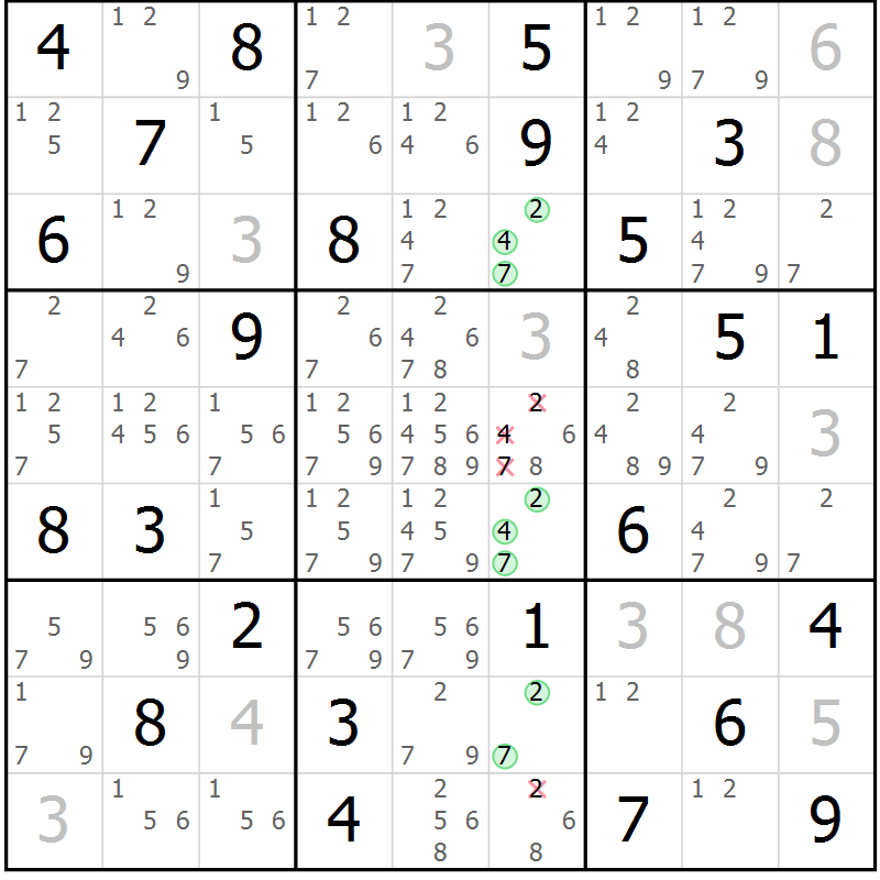 Position des candidats pour la solution de la Gr 70 page 73 du magazine de sudoku Virtuose n° 123