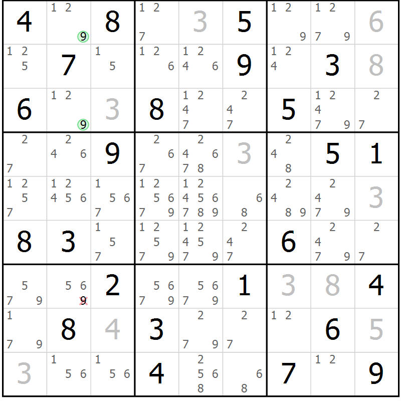Position des candidats pour la solution de la Gr 70 page 73 du magazine de sudoku Virtuose n° 123