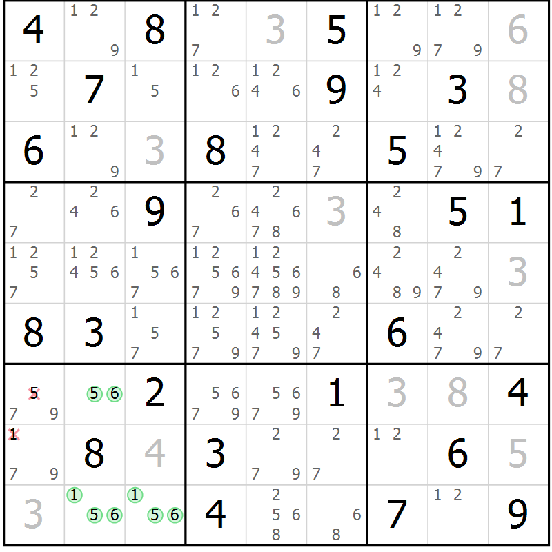 Position des candidats pour la solution de la Gr 70 page 73 du magazine de sudoku Virtuose n° 123