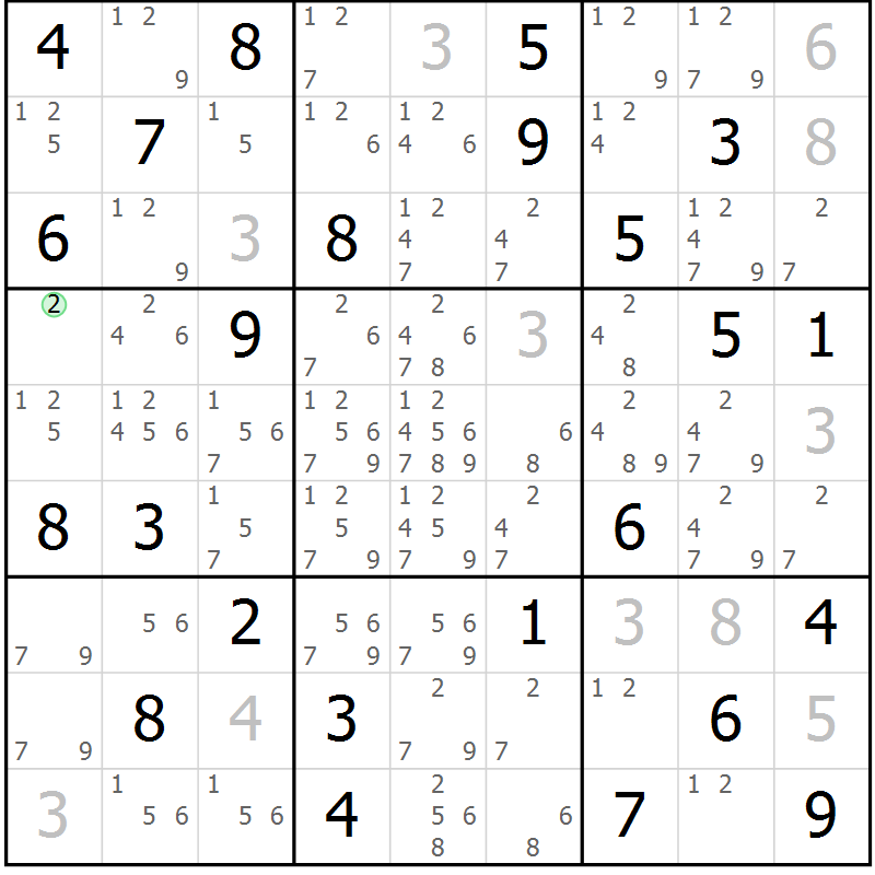 Position des candidats pour la solution de la Gr 70 page 73 du magazine de sudoku Virtuose n° 123