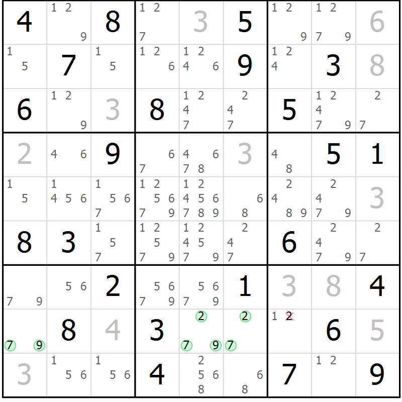 Position des candidats pour la solution de la Gr 70 page 73 du magazine de sudoku Virtuose n° 123