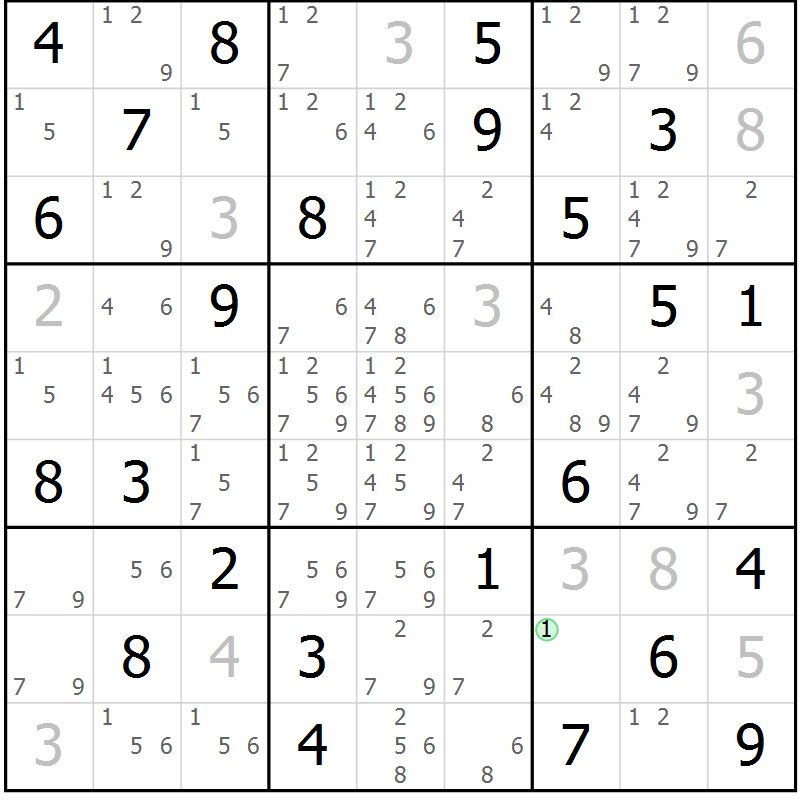 Position des candidats pour la solution de la Gr 70 page 73 du magazine de sudoku Virtuose n° 123