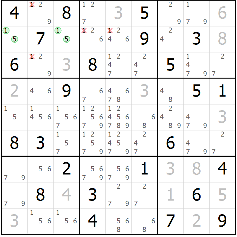 Position des candidats pour la solution de la Gr 70 page 73 du magazine de sudoku Virtuose n° 123