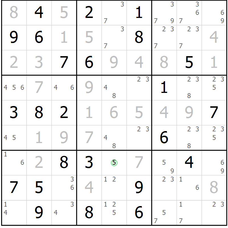 Position des candidats pour la solution de la Gr 71 page 74 du magazine de sudoku Virtuose n° 123