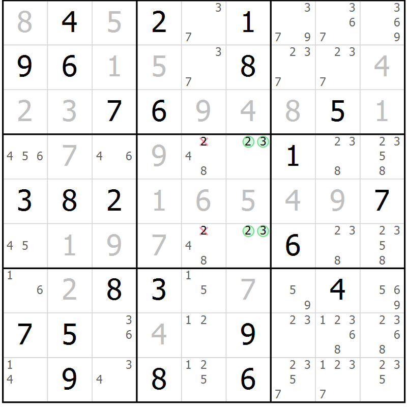 Position des candidats pour la solution de la Gr 71 page 74 du magazine de sudoku Virtuose n° 123