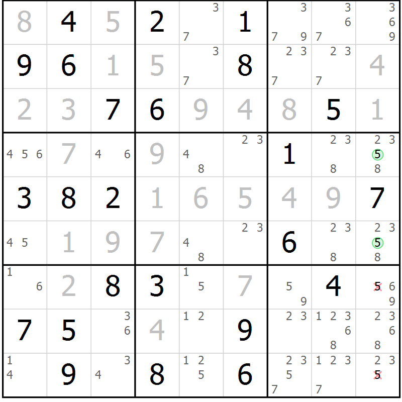 Position des candidats pour la solution de la Gr 71 page 74 du magazine de sudoku Virtuose n° 123