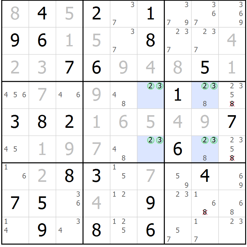 Position des candidats pour la solution de la Gr 71 page 74 du magazine de sudoku Virtuose n° 123