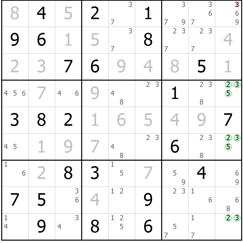 Position des candidats pour la solution de la Gr 71 page 74 du magazine de sudoku Virtuose n° 123