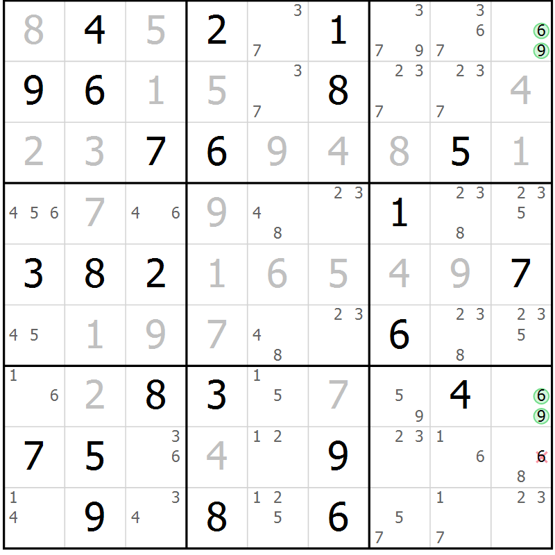 Position des candidats pour la solution de la Gr 71 page 74 du magazine de sudoku Virtuose n° 123