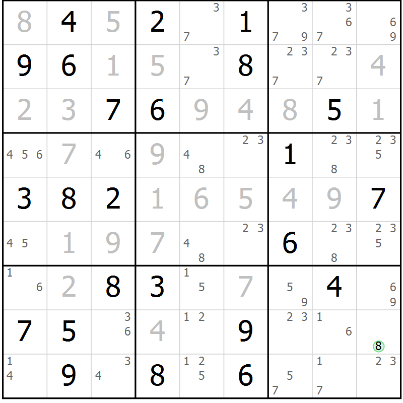 Position des candidats pour la solution de la Gr 71 page 74 du magazine de sudoku Virtuose n° 123