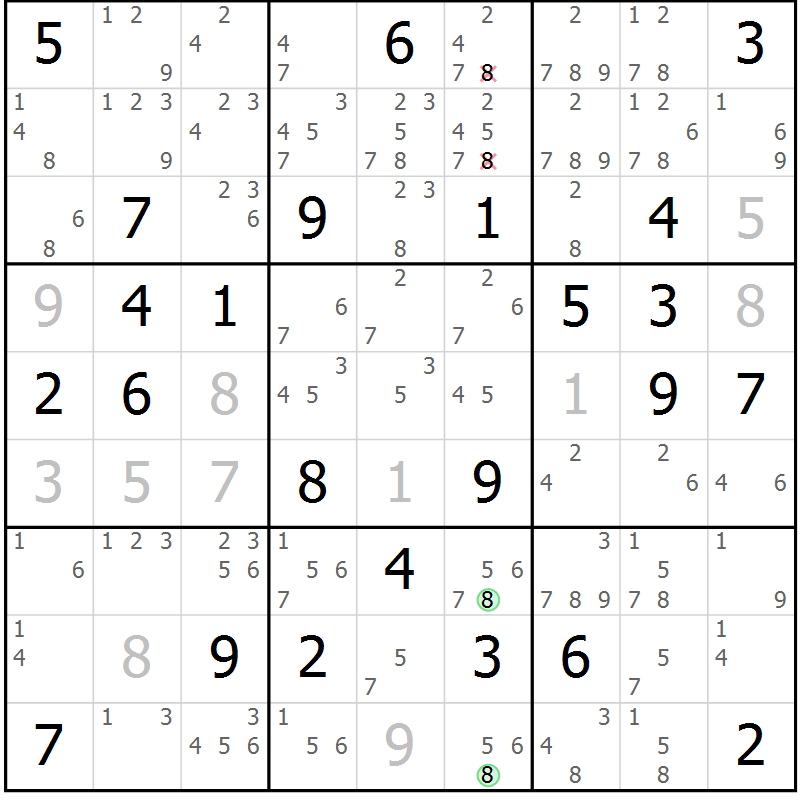Position des candidats pour la solution de la Gr 72 page 75 du magazine de sudoku Virtuose n° 123