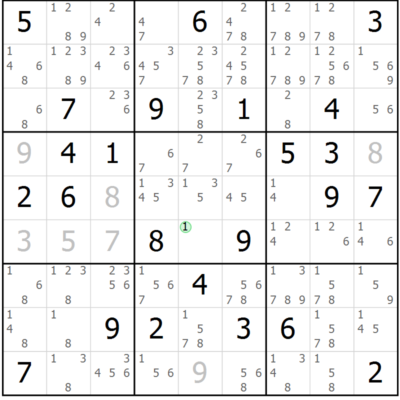 Position des candidats pour la solution de la Gr 72 page 75 du magazine de sudoku Virtuose n° 123