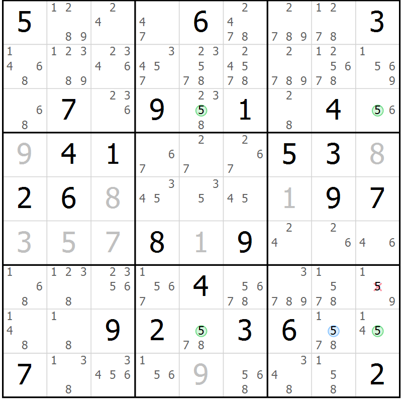 Position des candidats pour la solution de la Gr 72 page 75 du magazine de sudoku Virtuose n° 123