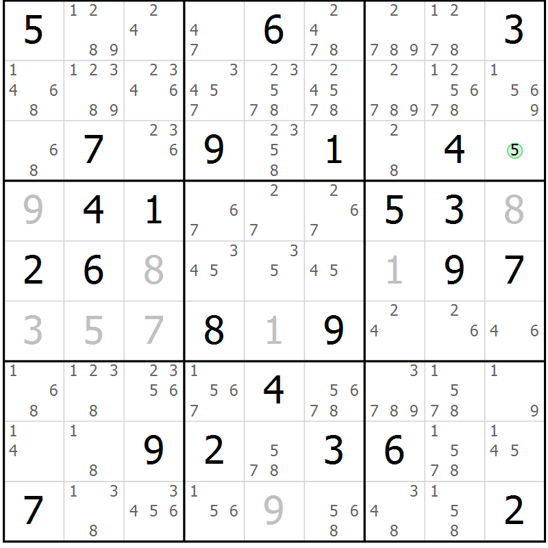 Position des candidats pour la solution de la Gr 72 page 75 du magazine de sudoku Virtuose n° 123