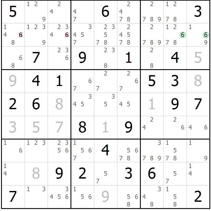 Position des candidats pour la solution de la Gr 72 page 75 du magazine de sudoku Virtuose n° 123