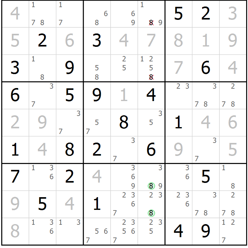 Position des candidats pour la solution de la Gr 73 page 76 du magazine de sudoku Virtuose n° 123