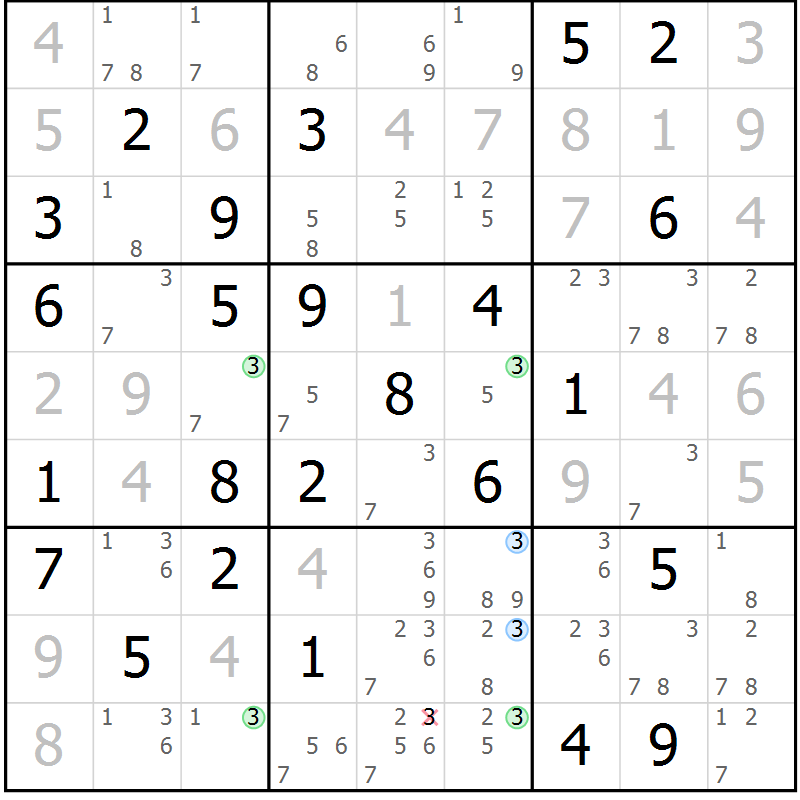 Position des candidats pour la solution de la Gr 73 page 76 du magazine de sudoku Virtuose n° 123