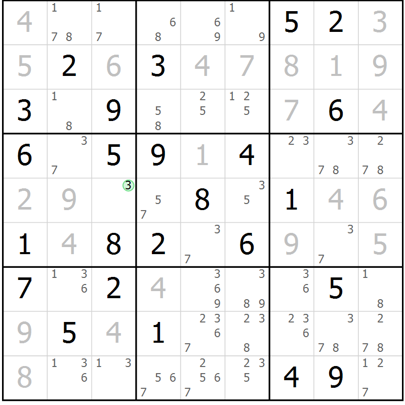 Position des candidats pour la solution de la Gr 73 page 76 du magazine de sudoku Virtuose n° 123