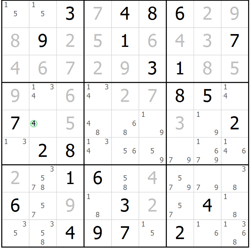 Position des candidats pour la solution de la Gr 74 page 77 du magazine de sudoku Virtuose n° 123