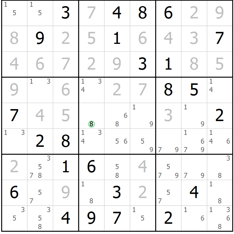 Position des candidats pour la solution de la Gr 74 page 77 du magazine de sudoku Virtuose n° 123