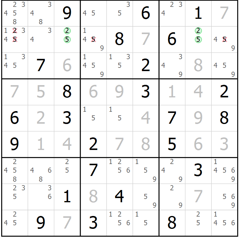 Position des candidats pour la solution de la Gr 75 page 78 du magazine de sudoku Virtuose n° 123