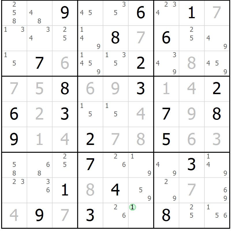 Position des candidats pour la solution de la Gr 75 page 78 du magazine de sudoku Virtuose n° 123