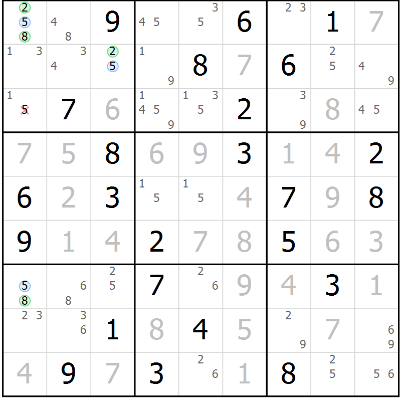 Position des candidats pour la solution de la Gr 75 page 78 du magazine de sudoku Virtuose n° 123