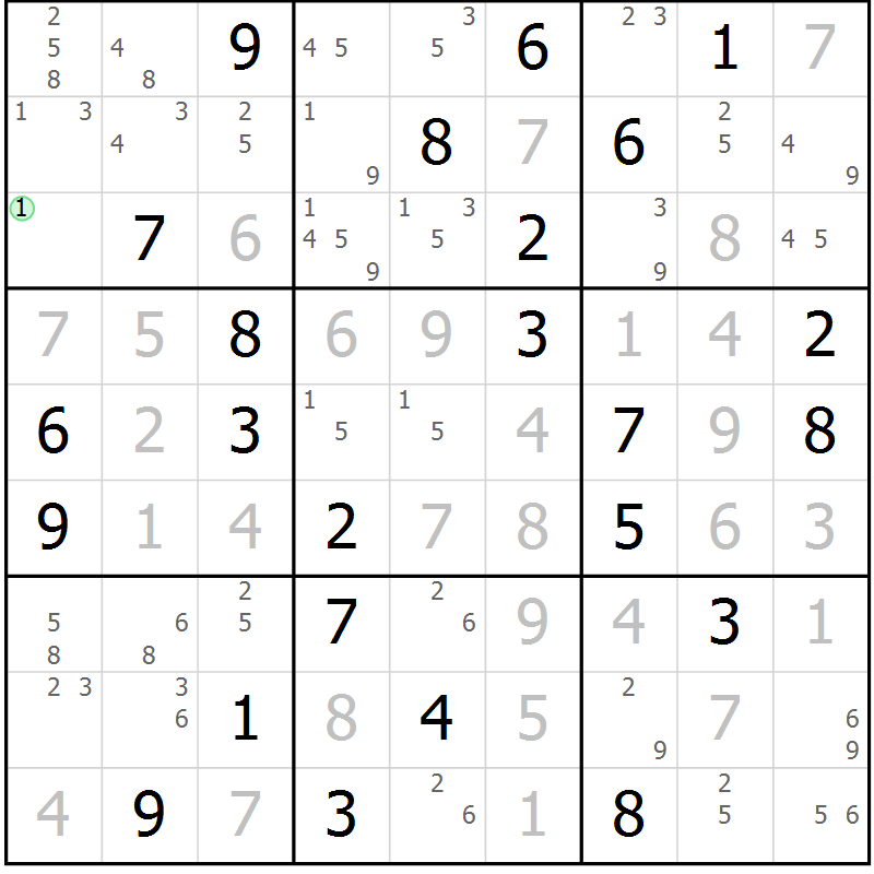 Position des candidats pour la solution de la Gr 75 page 78 du magazine de sudoku Virtuose n° 123